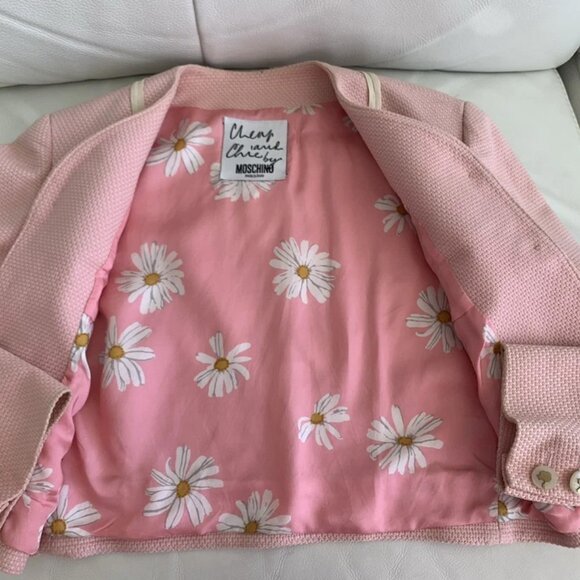 MOSCHINO Couture Italy Pink Jacket IVORY WHITE HEART TRIM USA 4 IT38 BOLERO - Picture 14 of 16